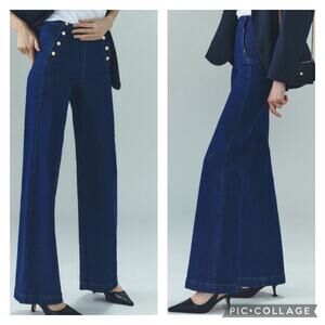 Anthropologie Frame Adele Blue Sailor Snap Flare Jeans Size 32